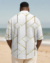 Big & Tall Men's Daily White Geometric Print Long Sleeve Bamboo Hemp Texture Shirt